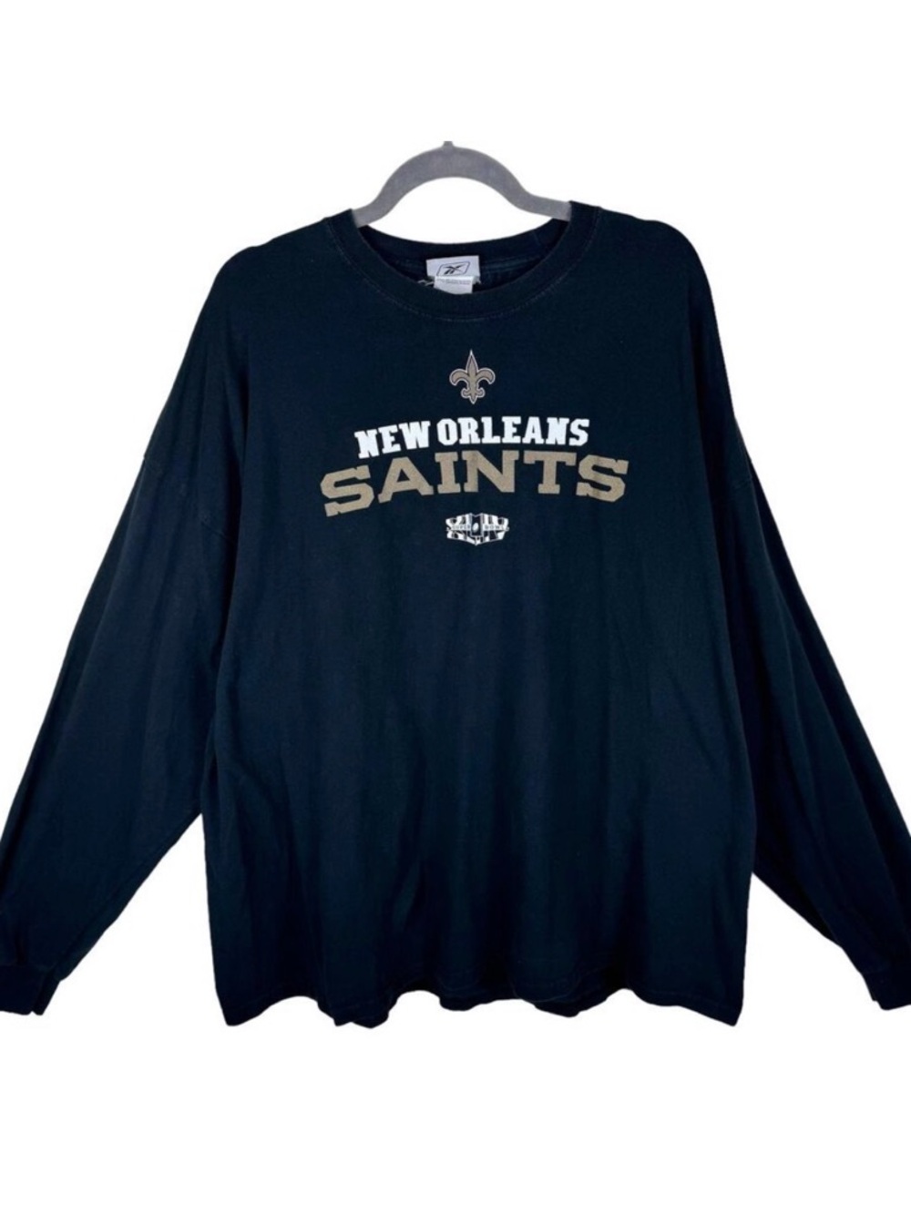 Reebok NFL New Orleans Saints 100% Cotton Black Long Sleeve T-Shirt Size Men 2XL